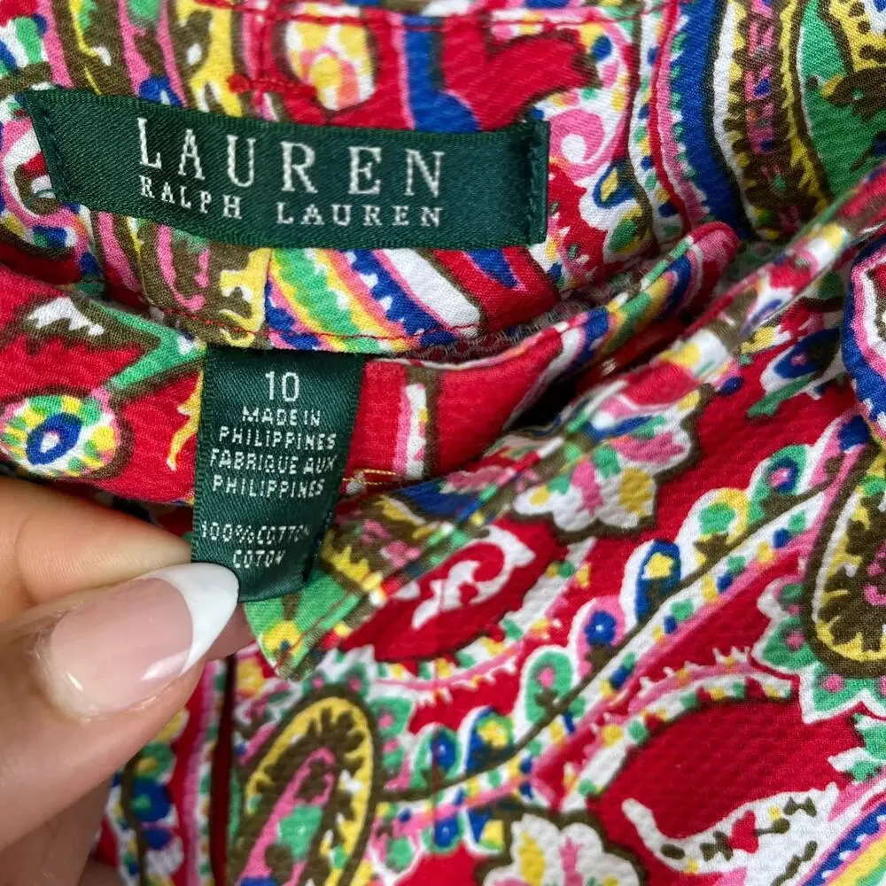 Lauren Ralph Lauren Paisley Print Shorts Size 10 Colorful Boho 100% cotton‎
